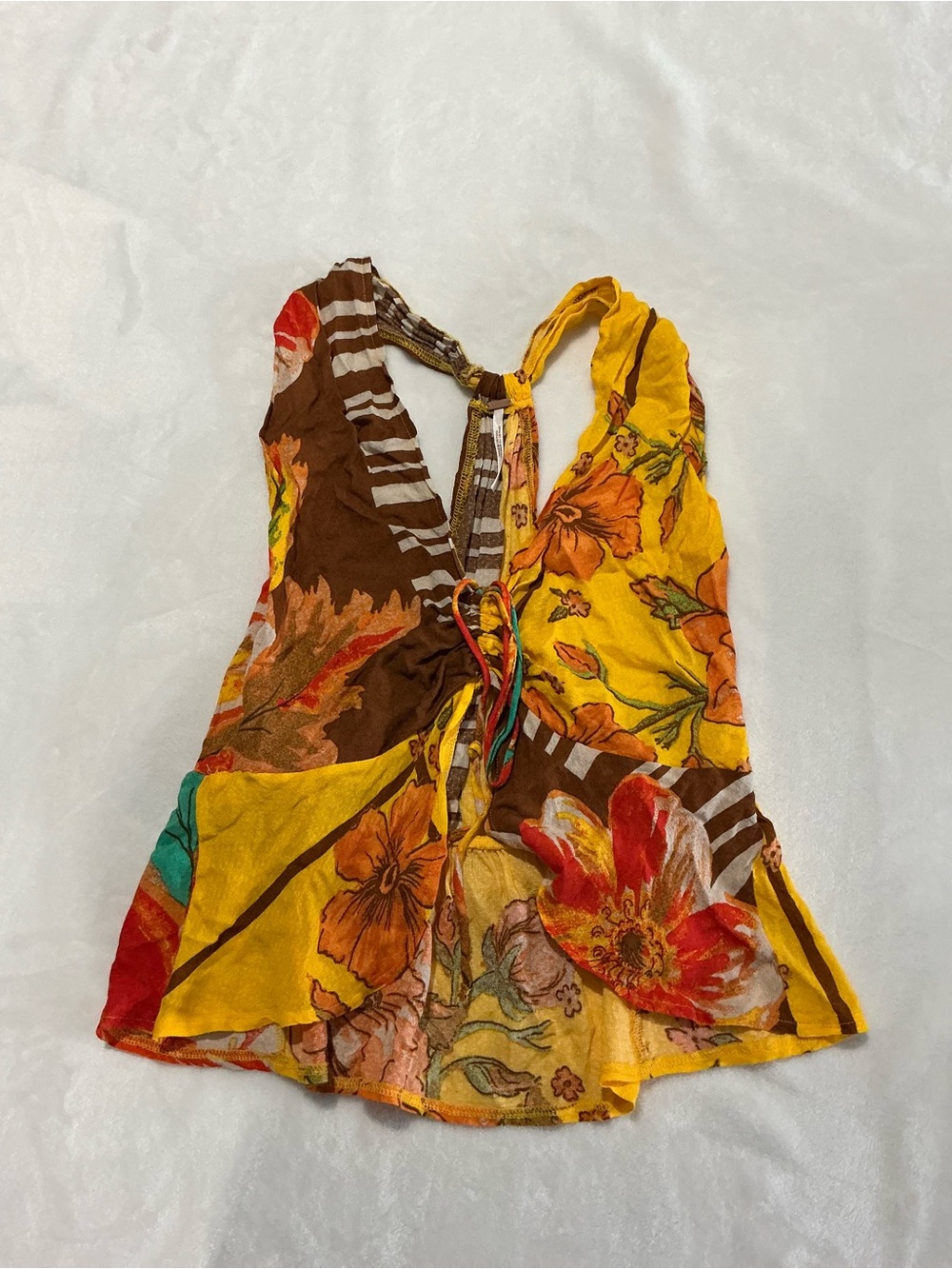 Free People Yellow Floral Lace-Up Boho Camisole